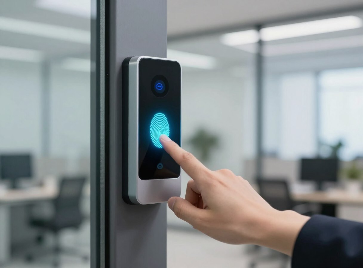 Fingerprint access terminal at an office entrance